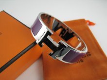 Hermes Purple Enamel Clic H Bracelet Narrow Width (18mm) In Silver